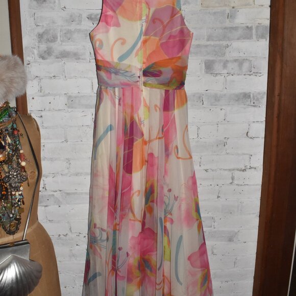 1960's VINTAGE Abstract Flora Chiffon Maxi Stunning Dress Small Size - Picture 11 of 16
